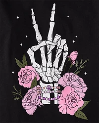 Girls Glow Skeleton Peace Graphic Tee
