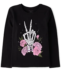 T-shirt graphique Glow Skeleton Peace pour filles