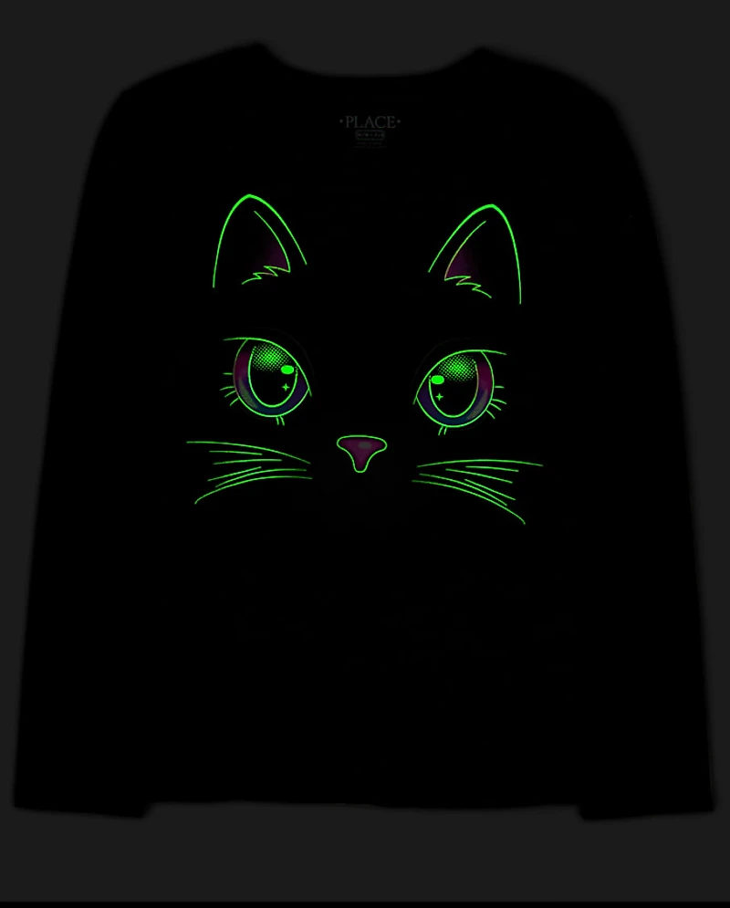 Girls Glow Cat Graphic Tee