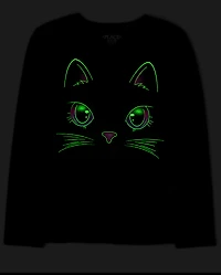 Girls Glow Cat Graphic Tee