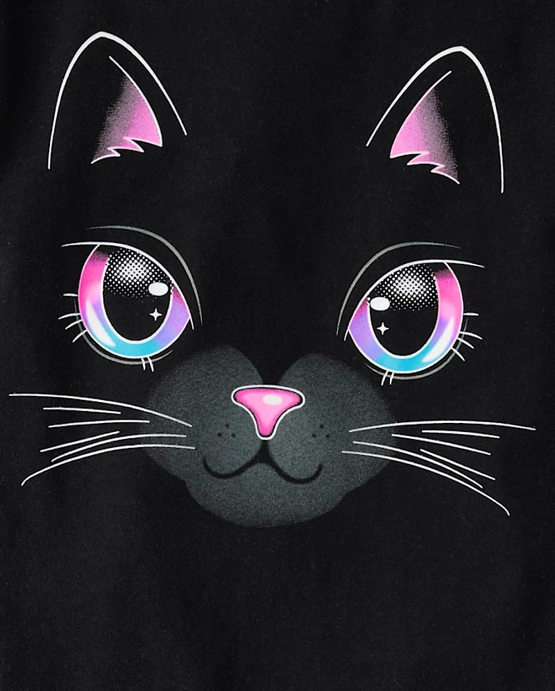 Girls Glow Cat Graphic Tee