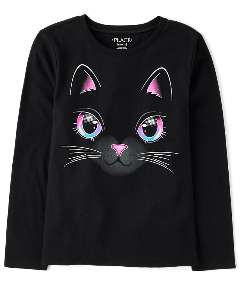 Girls Glow Cat Graphic Tee