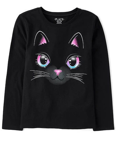 Girls Glow Cat Graphic Tee