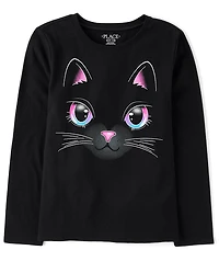 Girls Glow Cat Graphic Tee
