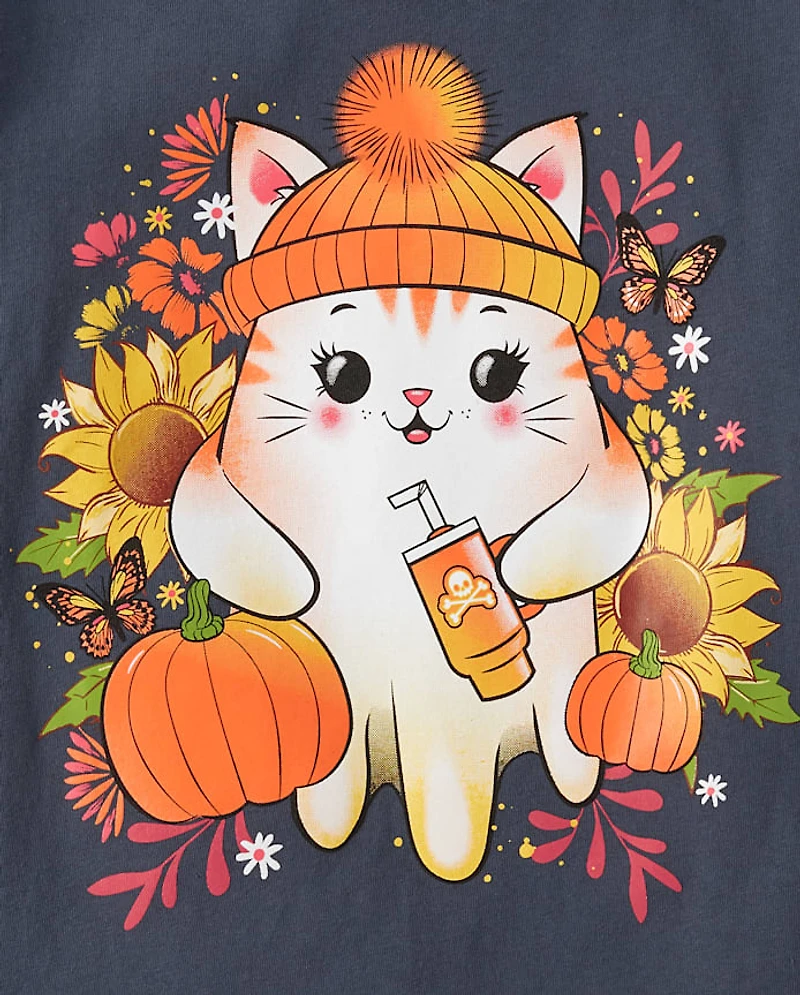 Girls Ghost Cat Graphic Tee