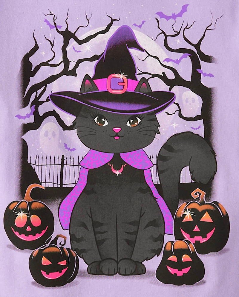 Girls Witch Cat Graphic Tee