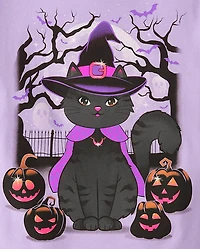 Girls Witch Cat Graphic Tee