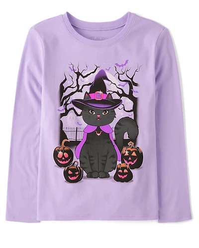 T-shirt graphique chat sorcière pour fille