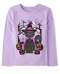 T-shirt graphique chat sorcière pour fille