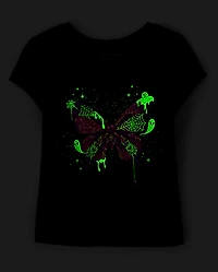 Baby And Toddler Girls Glow Butterfly Graphic Tee