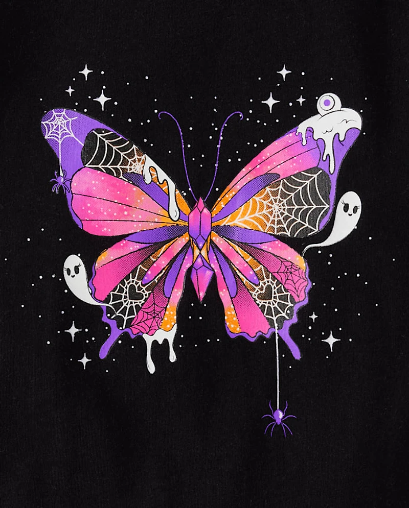 Baby And Toddler Girls Glow Butterfly Graphic Tee
