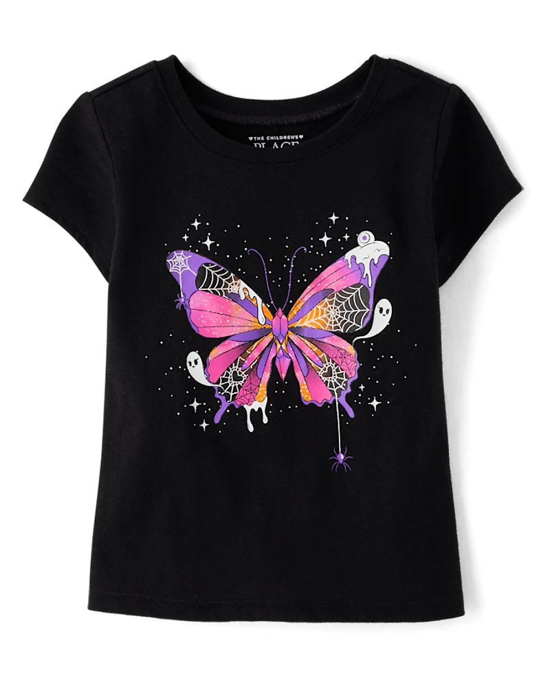 Baby And Toddler Girls Glow Butterfly Graphic Tee