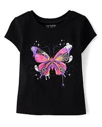 Baby And Toddler Girls Glow Butterfly Graphic Tee