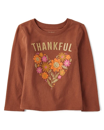 Baby And Toddler Girls Thankful Flower Heart Graphic Tee