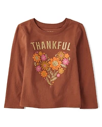 Baby And Toddler Girls Thankful Flower Heart Graphic Tee