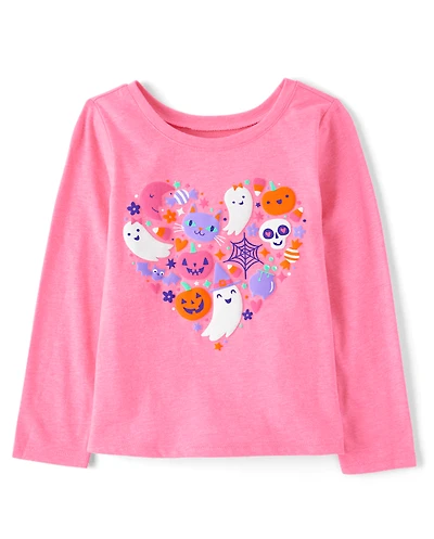 Baby And Toddler Girls Glow Halloween Doodles Graphic Tee