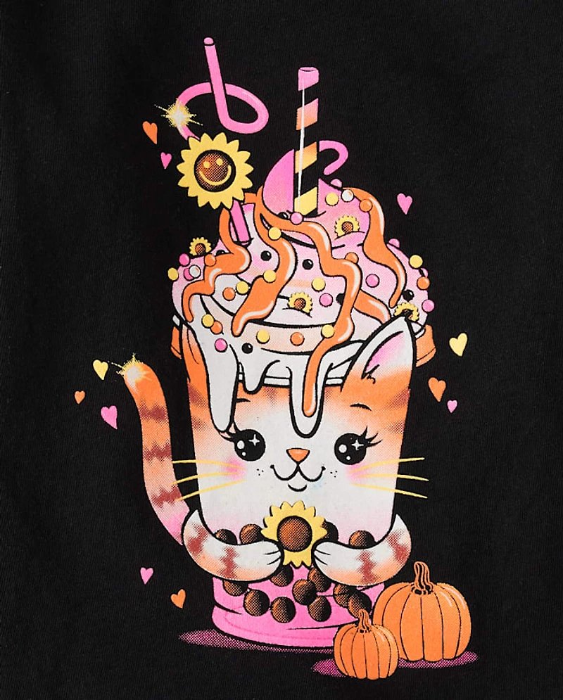 Baby And Toddler Girls Cat Drink Graphic Tee