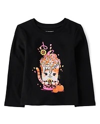 T-shirt graphique pour bébé et petite fille avec motif chat buvant