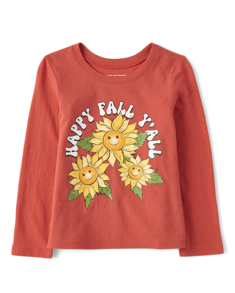 Baby And Toddler Girls Happy Fall Y'all Graphic Tee