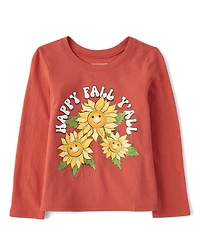 Baby And Toddler Girls Happy Fall Y'all Graphic Tee