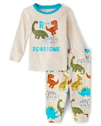 Pyjamas en coton ajustés à motif dinosaure pour bébés et petits garçons