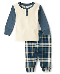 Baby And Toddler Boys Plaid Snug Fit Cotton Henley Pajamas