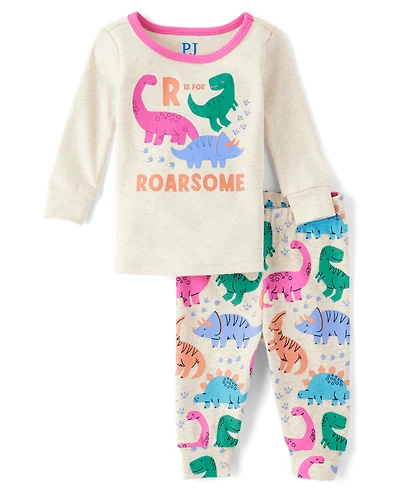 Baby And Toddler Girls Dino Snug Fit Cotton Pajamas