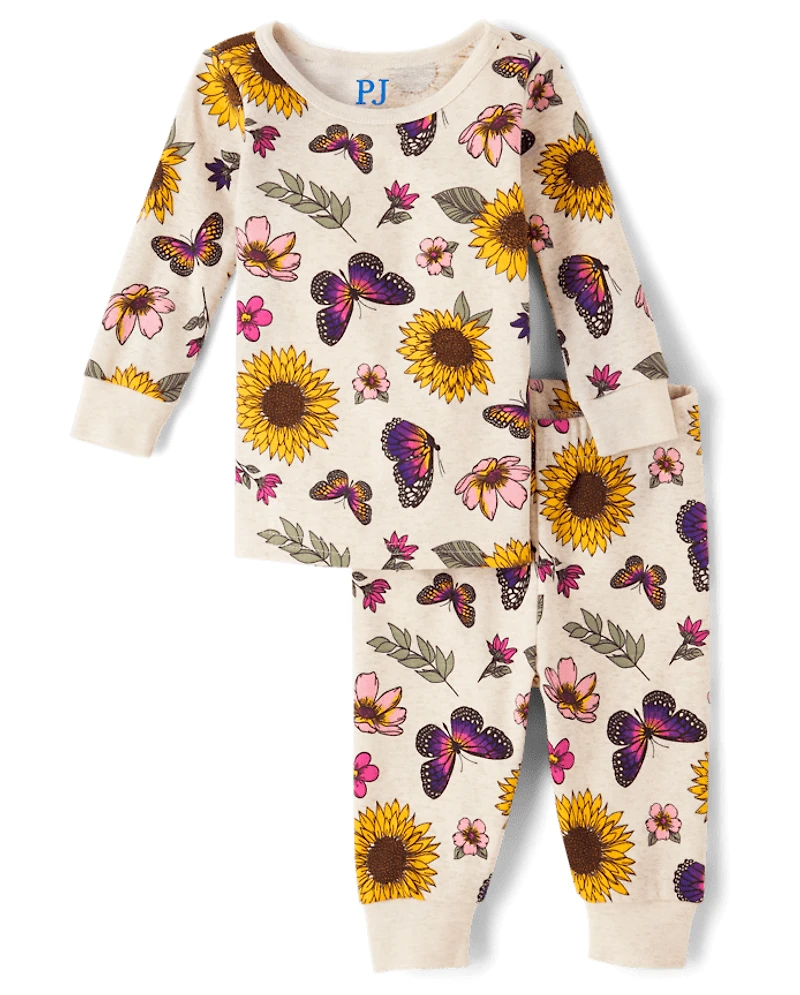 Baby And Toddler Girls Sunflower Snug Fit Cotton Pajamas