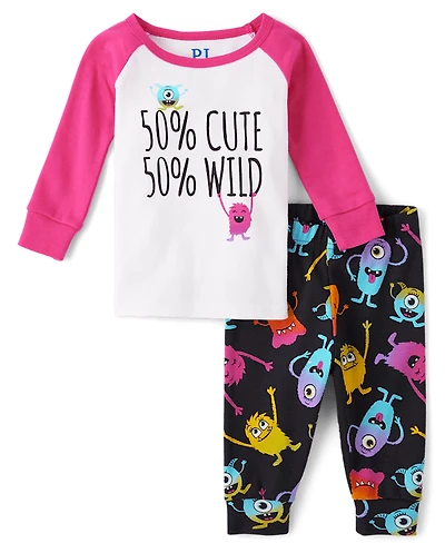 Toddler Girls Monster Snug Fit Cotton Pajamas