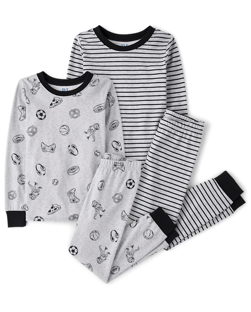 Pyjamas rayés pour garçon, coupe ajustée, en coton, lot de 2