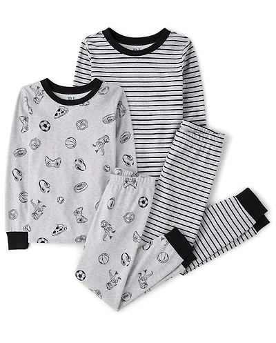 Pyjamas rayés pour garçon, coupe ajustée, en coton, lot de 2