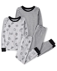 Pyjamas rayés pour garçon, coupe ajustée, en coton, lot de 2