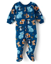 Pyjama une pièce en microfibre polaire à motifs animaux pour bébés et petits garçons