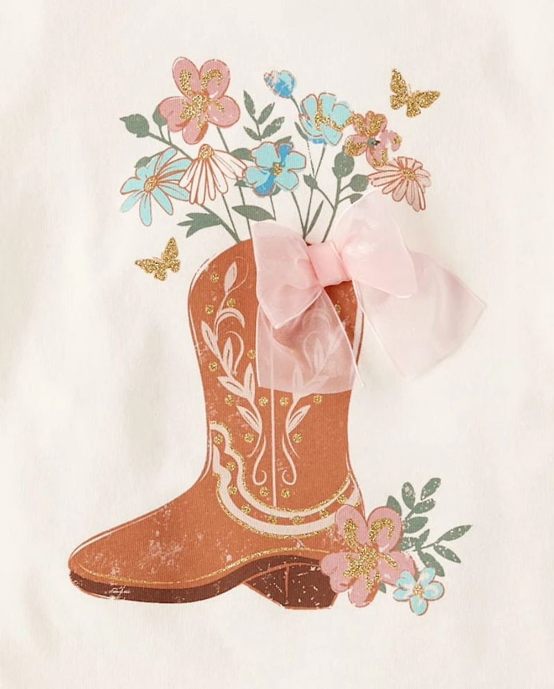 Girls Embellished Graphic Eyelet Top