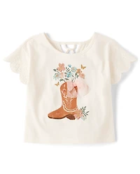 Girls Embellished Graphic Eyelet Top