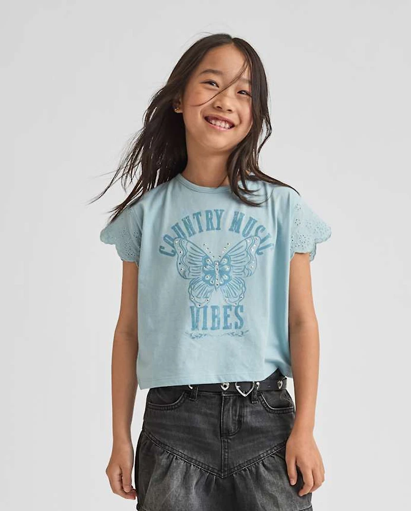 Haut à œillets graphiques ornés pour filles