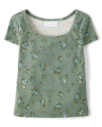 Girls Floral Pointelle Baby Tee