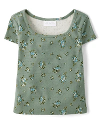 Girls Floral Pointelle Baby Tee