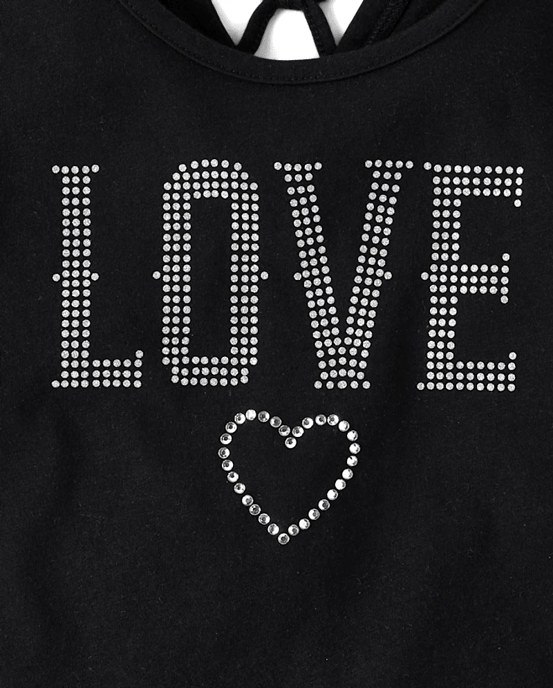 Girls Glitter Rhinestone Love Top