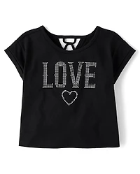 Girls Glitter Rhinestone Love Top