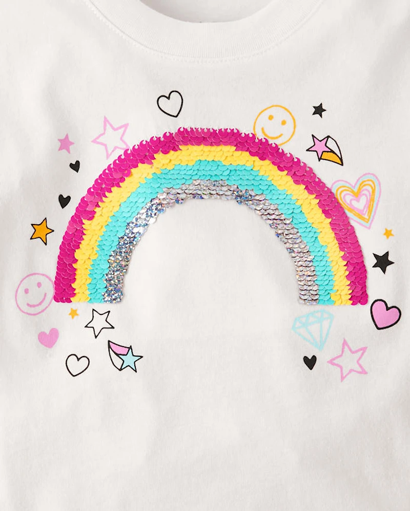 Girls Flip Sequin Rainbow Oversized Top