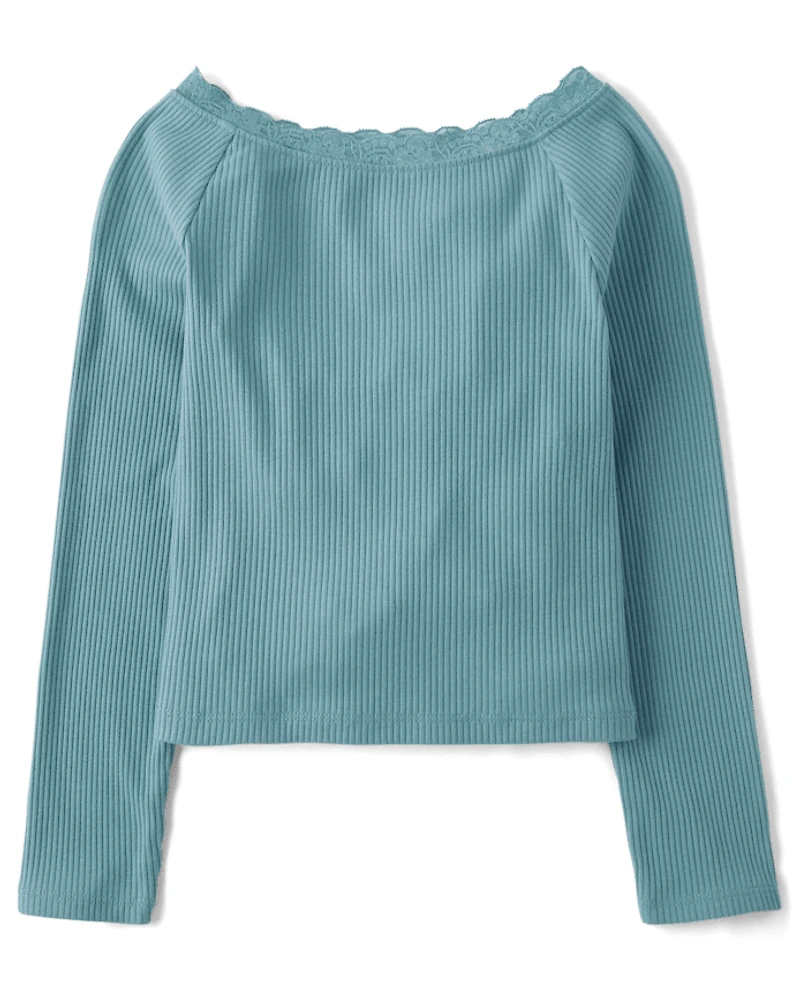 Girls Ribbed Off Shoulder Top