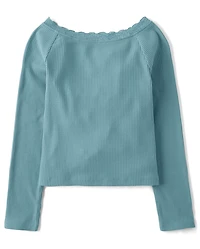 Girls Ribbed Off Shoulder Top