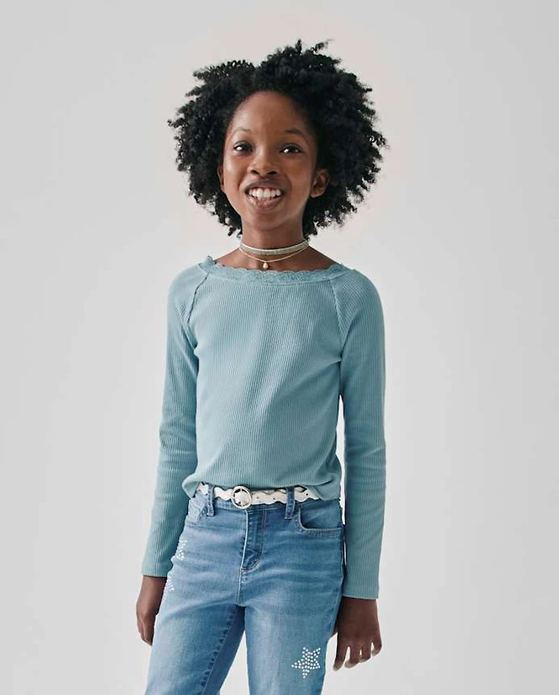 Girls Ribbed Off Shoulder Top