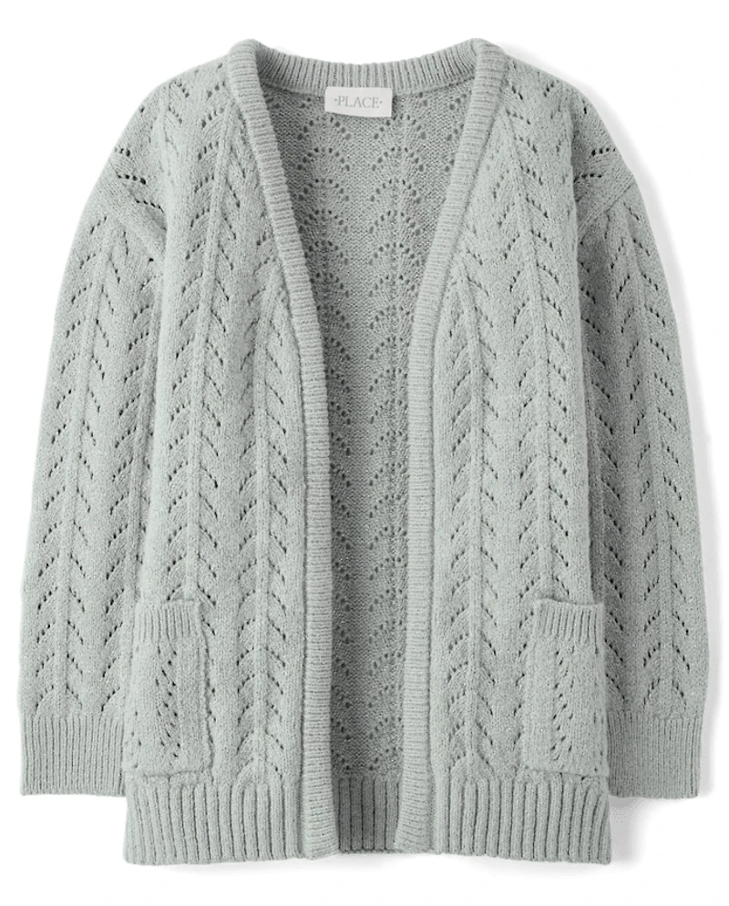 Cardigan ouvert sur le devant à coutures métalliques pour fille