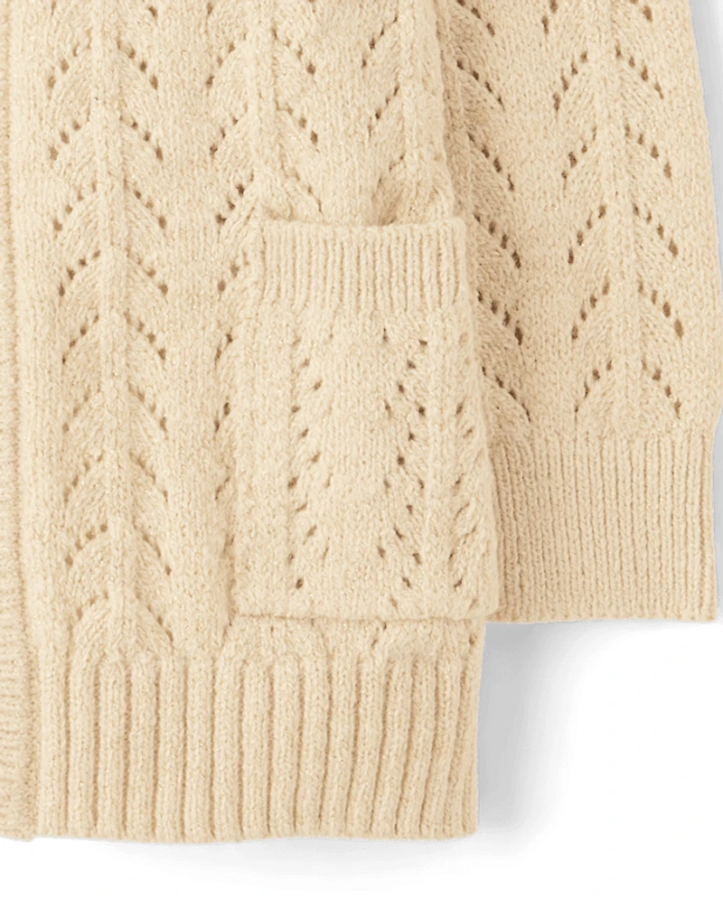 Cardigan ouvert sur le devant à coutures métalliques pour fille