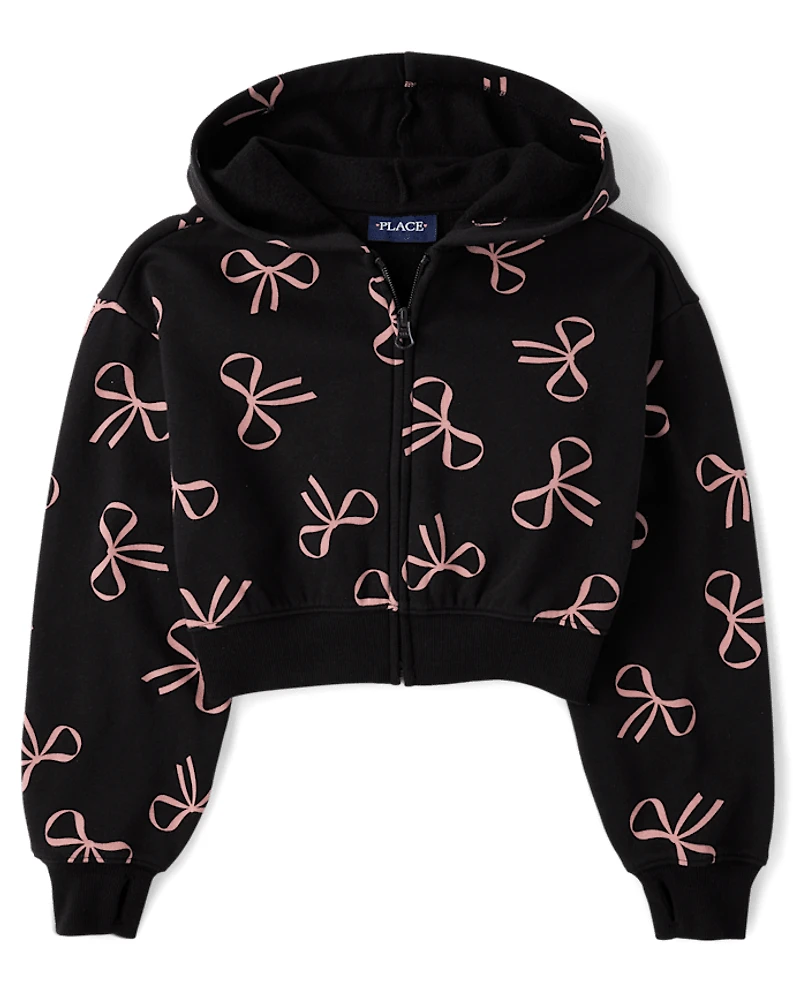 Girls Print Fleece Zip Up Hoodie