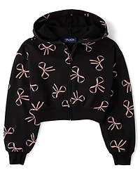 Girls Print Fleece Zip Up Hoodie