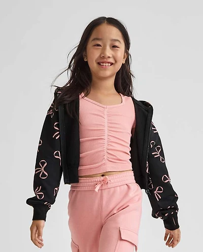 Girls Print Fleece Zip Up Hoodie