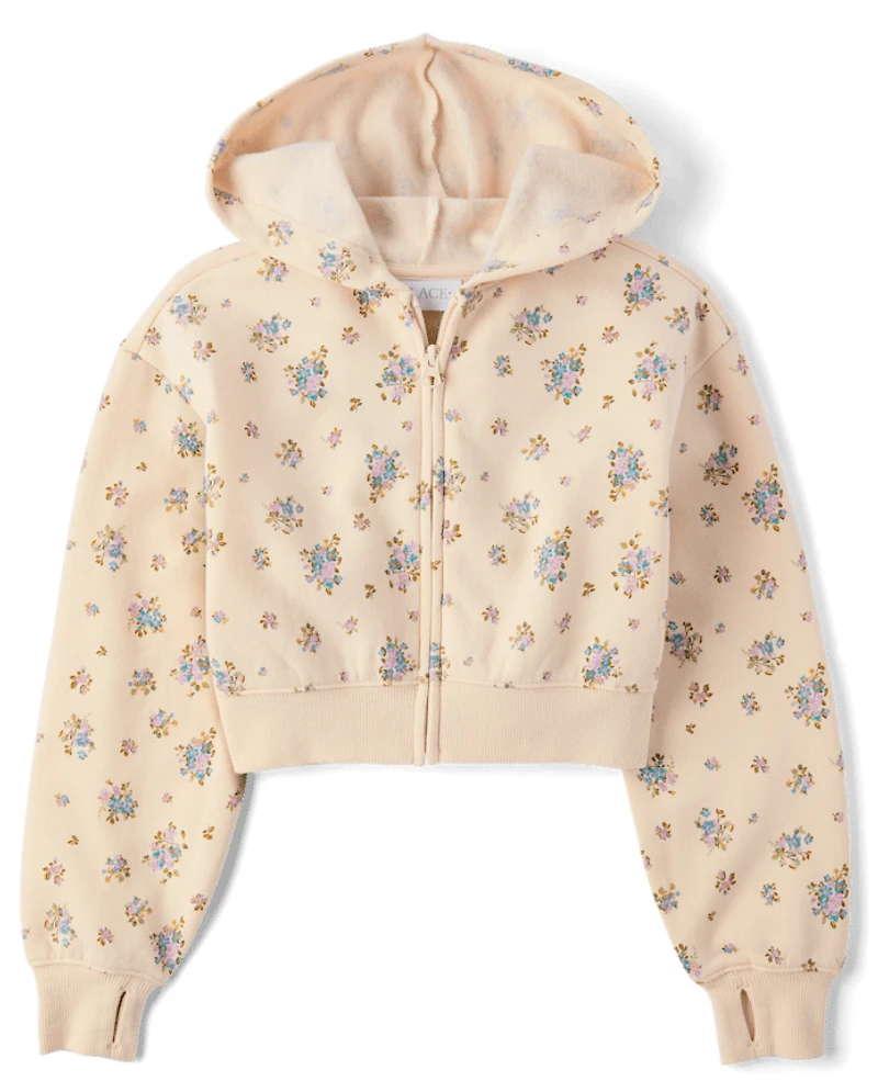 Girls Print Fleece Zip Up Hoodie